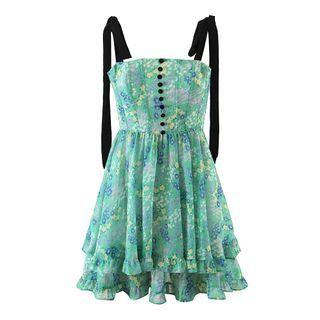Spaghetti Strap Floral Print Mini Corset Dress