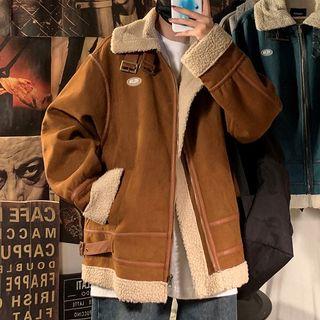 Fleece-lined Faux-suede Loose-fit Jacket