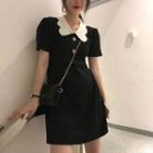 Collared Short-sleeve Mini Dress Black - One Size