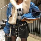 Faux-fur Layered Denim Jacket Blue - One Size