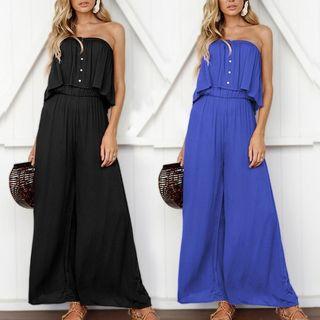 Strapless Ruffle Wide Leg Jumpsuit