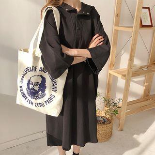 3/4-sleeve Hooded Midi T-shirt Dress