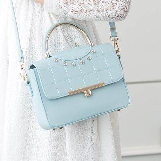 Faux-leather Rhinestone Satchel
