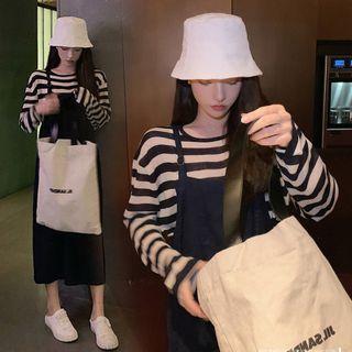 Set: Striped Knit Top + Midi Overall Dress