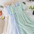 Square-neck Print Lace-up Strap Short-sleeve Dress