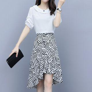 Set: Short-sleeve Top + Pattern A-line Skirt