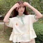 Short-sleeve Carrot Embroidered Ruffled Polo Shirt Off White - One Size