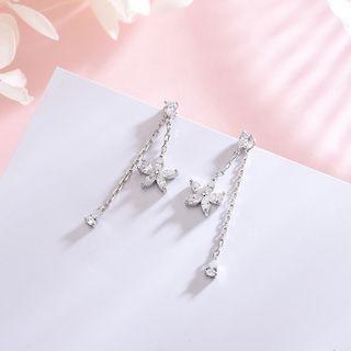 925 Sterling Rhinestone Flower Dangle Earring 1 Pair - Es670 - Silver - One Size