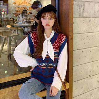 Bow Plain Shirt + Sweater Vest