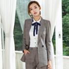 Double-breasted Plaid Blazer / Dress Pants / Long-sleeve Shirt