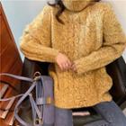 Long-sleeve Mock Neck Asymmetric Hem Cable Knit Sweater