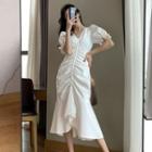 Short-sleeve Ruched Midi Mermaid Dress