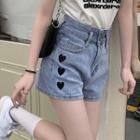 High-waist Heart Denim Wide-leg Shorts