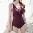 Buttoned V-neck Swimsuit