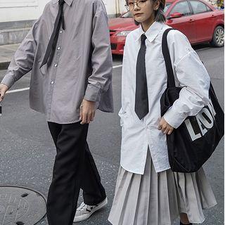 Couple Matching Neck Tie Shirt / Dress Pants / Midi Pleated Skirt