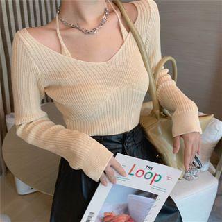 Panel Halter Suspender Mock Two-piece Knit Top