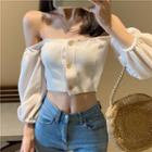 Off-shoulder Cropped Blouse Almond - One Size