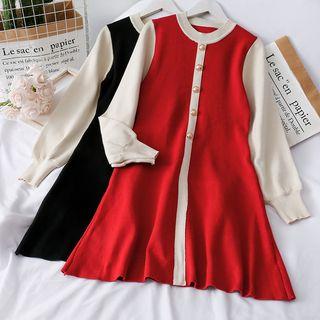 Colorblock A-line Knit Dress