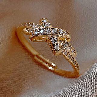 Rhinestone Cross Ring Gold - One Size