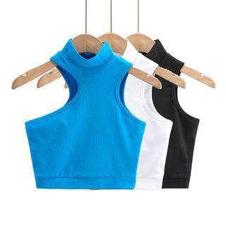 Sleeveless Mock-neck Plain Cropped Tank Top