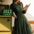 Collared Long-sleeve Maxi A-line Dress