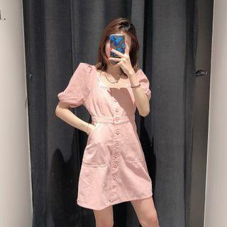 Button-up Puff-sleeve Mini A-line Dress