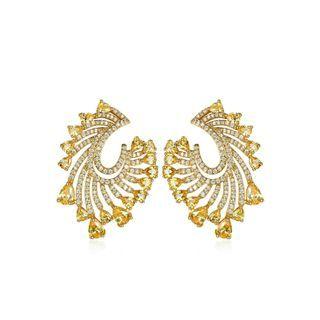 Fashion Personality Plated Gold Geometric Stud Earrings With Yellow Cubic Zirconia Golden - One Size