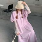 Puff-sleeve A-line Midi Dress / Long-sleeve Lace Top