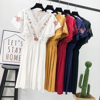 Lace-trim Embroidered A-line Dress