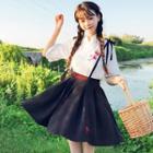 Short-sleeve Hanfu Top / Suspender Embroidered Mini Skirt