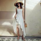 Set: Spaghetti-strap Asymmetrical Maxi Dress + Mesh Maxi Skirt