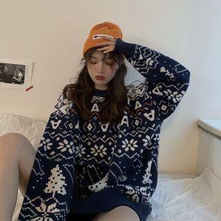 Long Sleeve Snowflake Print Sweater