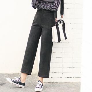 Faux-suede Straight-leg Pants
