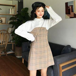 Mock Two Piece Shirt Dress As Shown In Figure - One Size