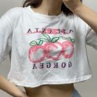 Short-sleeve Apple Print Cropped T-shirt