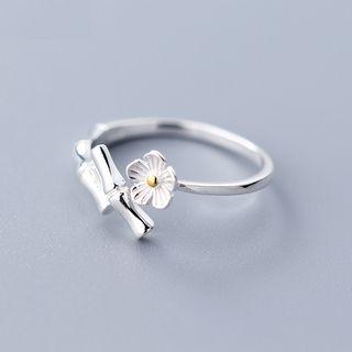 925 Sterling Silver Flower & Bamboo Open Ring As Shown In Figure - One Size