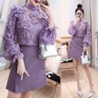 Set: Butterfly Applique Blouse + Mini A-line Skirt + Camisole
