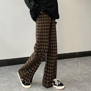High Waist Houndstooth Loose Fit Pants
