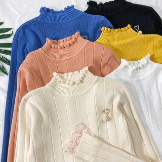 Mock-neck Ruffled-trim Knit Top