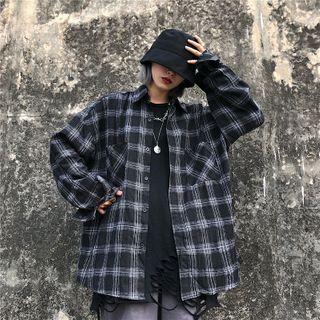 Plaid Long-sleeve Oversized Shirt