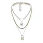 Set: Alloy Embossed Sun / Padlock Pendant Necklace / Choker (assorted Designs) 0401 - Silver - One Size