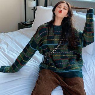 Color-block Crew-neck Loose-fit Sweater