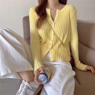 V-neck Plain Single-breasted Long-sleeve Crop Top