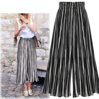 Pinstriped Accordion Wide-leg Pants