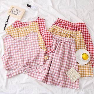 Set: Cross-strap Checked Top + A-line Skirt