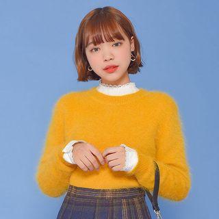 Mock-neck Lace-trim Blouse