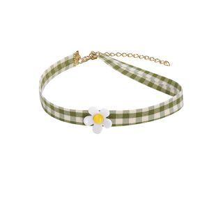 Flower Resin Plaid Choker Green - One Size