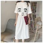 Eyes Print Short-sleeve T-shirt Dress With Belt
