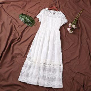 Short-sleeve Crochet Maxi A-line Dress