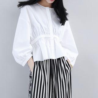 Smoked-waist Bubble-sleeved Top